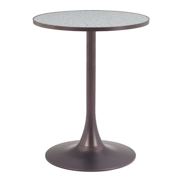 Homeroots 24" Gray and Bronze Wood and Steel Pedestal Base Round Top Dining Table 572243 - main