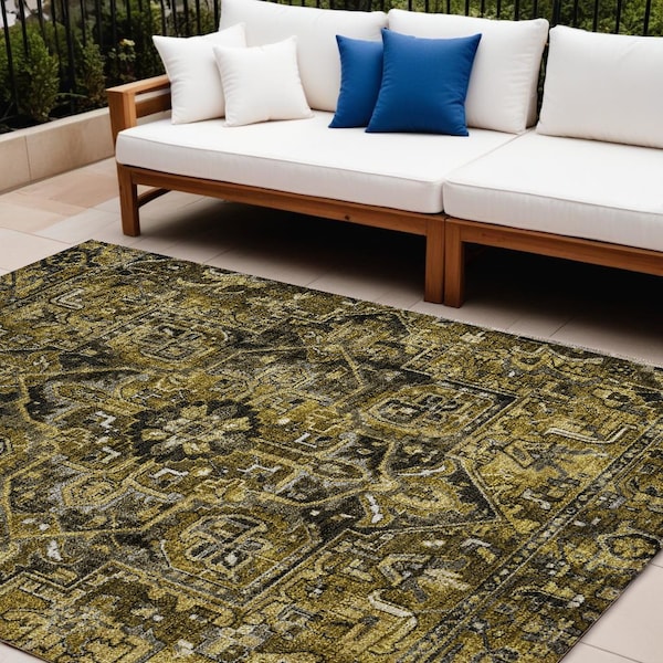 Homeroots 9' X 12' Coffee And Gray Oriental Washable Indoor Outdoor Area Rug 563761 - main