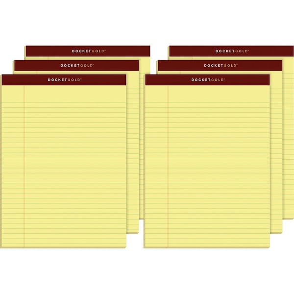 Tops Business Forms Tops Docket Gold Legal Pad, 8-1/2" x 11", Wide Ruled, Canary, 50 Sheets/Pad, 6 Pads/Pack 63956 - main