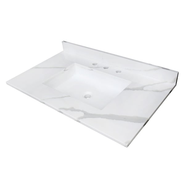 Kingston Brass 37-Inch Solid Surface Vanity Top, 8" Faucet Drillings KVPB3722L38SQ - main