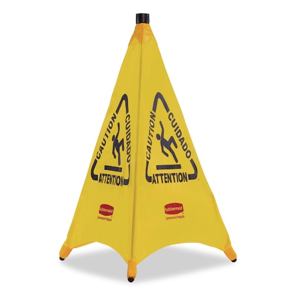 Rubbermaid Commercial Multilingual Pop-Up Wet Floor Safety Cone, 21 x 21 x 30, Yellow FG9S0100YEL - main