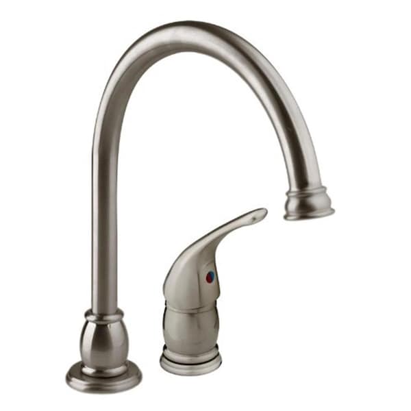 Dura Faucet Designer Pedestal Goose Neck RV Kitchen Faucet Brushed Satin Nickel DFTDF-NMK301-SN - main