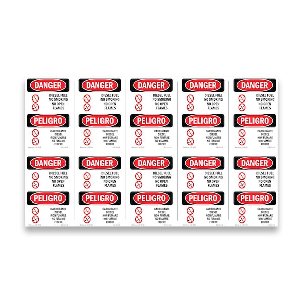 Signmission OSHA Danger Sign, Diesel Fuel No Smoking Bilingual, 5in X 3.5in Decal, 10PK, OS-DS-D-35-VI-1124-10PK OS-DS-D-35-VI-1124-10PK - main