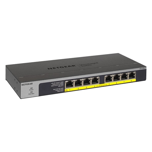 Bzbgear Netgear 8-Port PoE/PoE+ Gigabit Ethernet Unmanaged Switch 67.5W PoE Budget GS108LP-100NAS NET-5DP433 - main