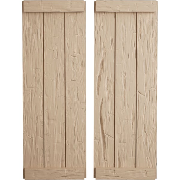 Ekena Millwork Rustic Three Board Joined Board-n-Batten Hand Hewn Faux Wood Shutters w/End Batten, 16 1/2"W x 44"H SHUBJE16X44HHPR - main