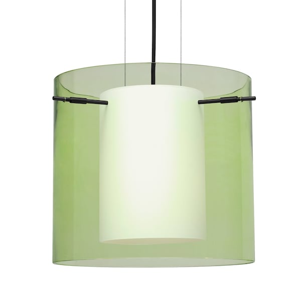 Besa Lighting Besa Pahu 12 Cable Pendant, Transparent Olive/Opal, Black Finish, 1x 11W LED 1KG-L18407-LED-BK - main