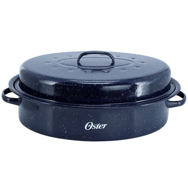 Oster Castillo 17.7 x 13.8 Inch Enamel on Steel Roaster Pan with Lid in Navy Blue 143748.02 - main