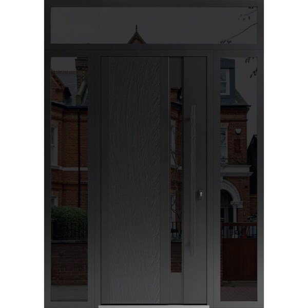 Vdomdoors Steel Door Dekton 0163 Ardesia Nero 2 Side and Top Exterior Window Sidelite Entry Door Painted W14+ DEKTON0163EXD-ARD-W14+36+14xH80+16-LH-I - main
