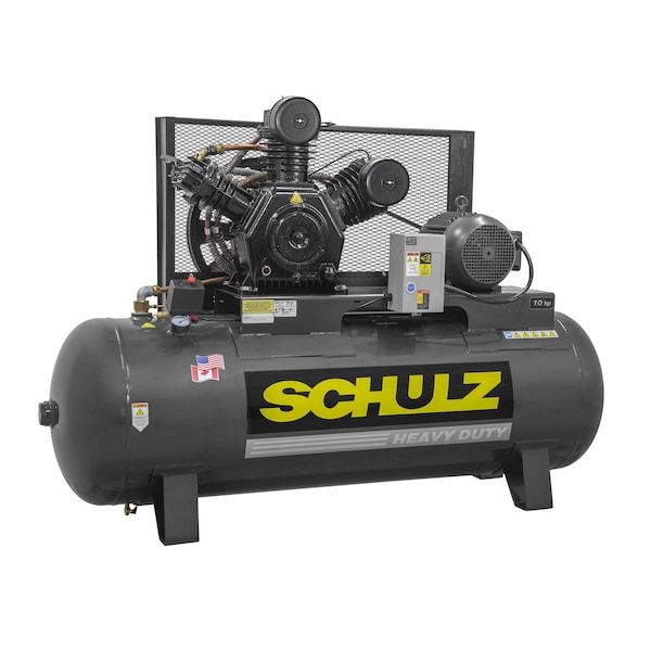 Schulz AIR COMPRESSOR - 10HP THREE PHASE - 120 GALLONS HORIZONTAL TANK - 208-230-460 VOLTS 932.9344-0