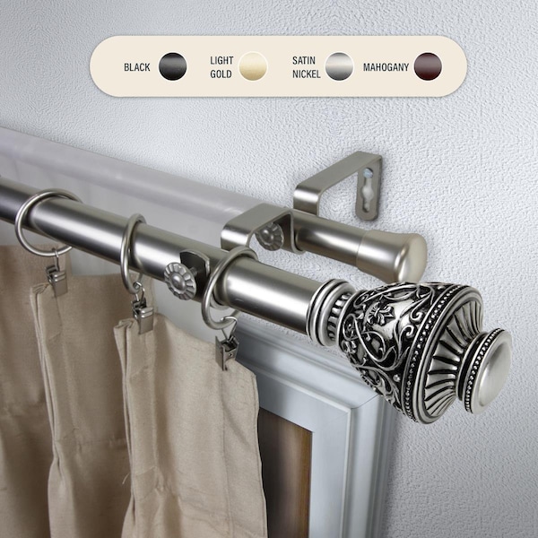 Central Design 1 in. Ron Double Curtain Rod with 48 to 84 in. Extension, Satin Nickel 100-09-485-D - main