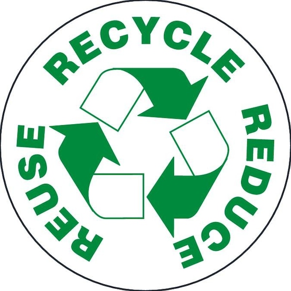 Accuform Hard Hat Sticker, 214 in Length, 214 in Width, RECYCLE RedUCE REUSE Legend, Adhesive Vinyl LHTL166 - main