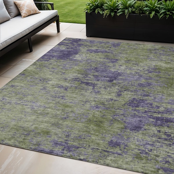 Homeroots 5' X 8' Olive Green And Dark Purple Abstract Washable Indoor Outdoor Area Rug 609362 - main