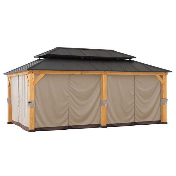 Sunjoy Replacement Gazebo Privacy Curtain for 12 ft. 20 ft. Patio Wooden Gazebo - Brown A111309000 - main