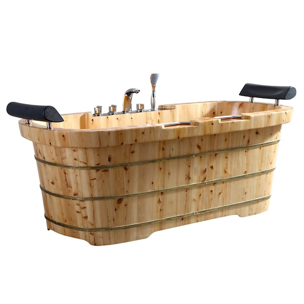 Alfi Brand 65" 2 Person Free Standing Cedar Wooden Bathtub W/Fixtures & Headrests AB1130 - main
