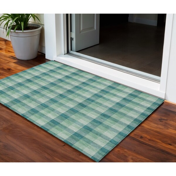 Homeroots 3' X 5' Blue And Green Plaid Washable Indoor Outdoor Area Rug 601434 - main