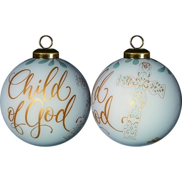Homeroots White and Gold Child of God Hand Painted Mouth Blown Glass Ornament 477554 - main