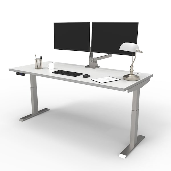 We'Re It Electric Sit Stand Desk, 46.25 H, 30 W X Laminate wood, metal, Brushed Silver, White VL22BS7230-459 - main