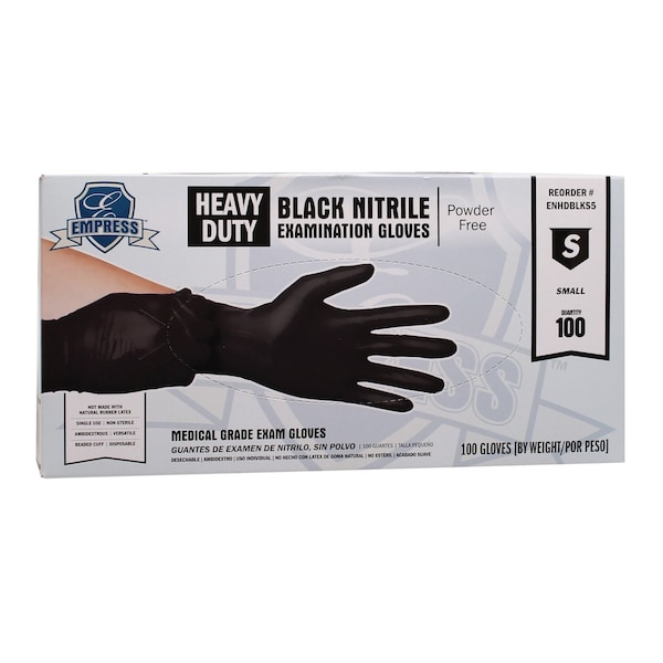 Empress Heavy Duty Nitrile Glove Small, Black, 5 mil Exam Grade, 1000PK ENHDBLKS5 - main