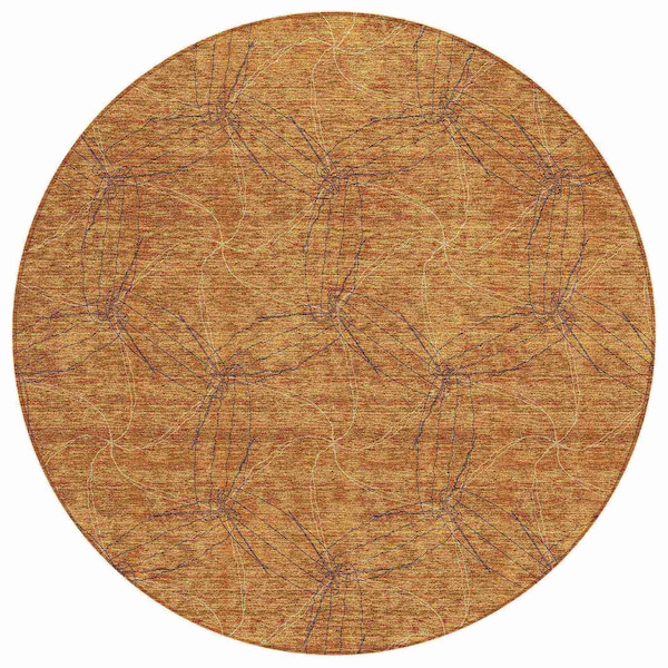 Homeroots 8' Copper And Ivory Round Geometric Washable Indoor Outdoor Area Rug 614067 - main