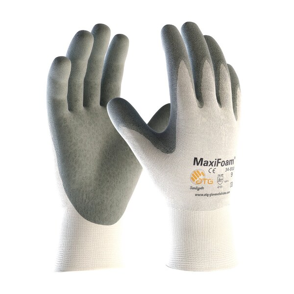 Atg Premium General Purpose Gloves, Coated, 2XL, MicroFoam Nitrile Palm, 15 ga Nylon, Gray/White 34-800/XXL - main