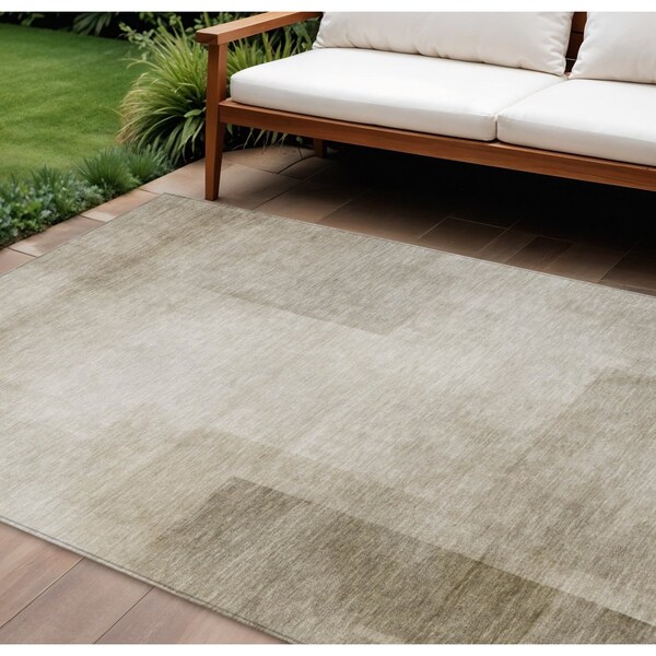 Homeroots 10' X 14' Khaki Geometric Washable Indoor Outdoor Area Rug 608099 - main