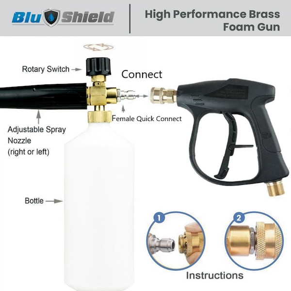 Blu Shield Heavy-Duty Metal Brass Foam Cannon High Pressure Snow Foam Gun for Car Wash & Detailing PWA043 - main