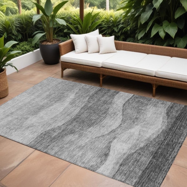 Homeroots 8' X 10' Gray And Charcoal Abstract Washable Indoor Outdoor Area Rug 604980 - main
