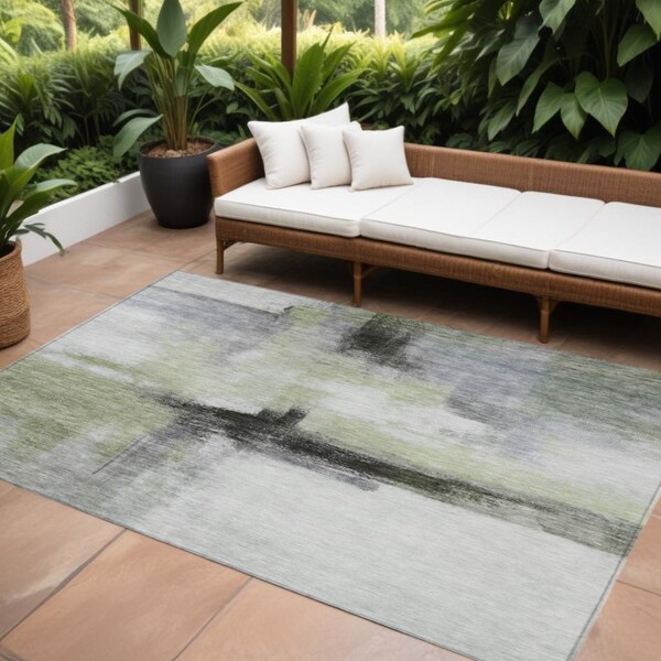 Homeroots 10' X 14' Sage Black And Gray Abstract Washable Indoor Outdoor Area Rug 603658 - main