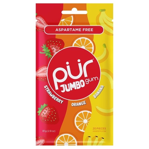 Pur Jumbo Sugar Free Strawberry/Banana/Orange Chewing Gum 2.9 oz, 10PK JUM001US - main