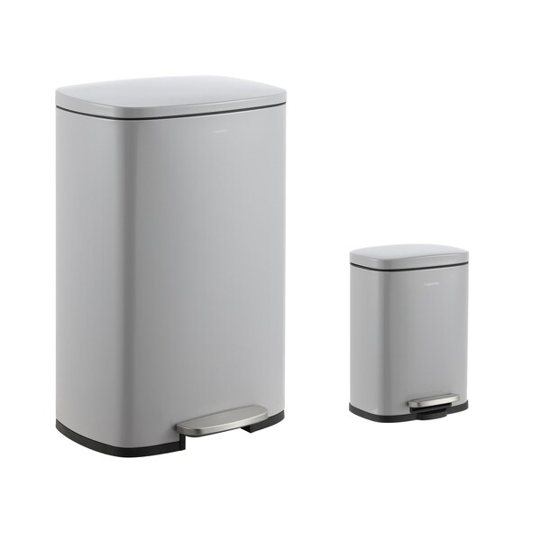 Happimess Connor Rectangular 13.2-Gallon Trash Can with Soft-Close Lid and FREE Mini Trash Can, Gloss Gray HPM1006I - main