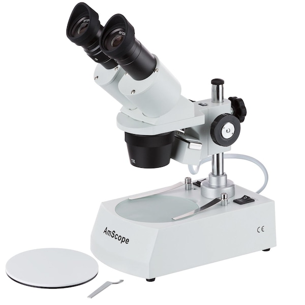 Amscope SE305 Compact Multi-Lens Binocular Stereo Microscope 10X-30X w/Angled Head, Metal Pillar Stand, Top & SE305R-P - main