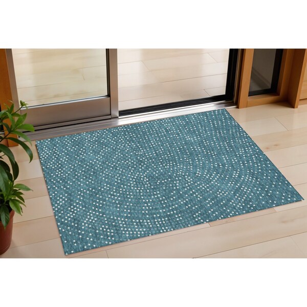 Homeroots 3' X 5' Teal Blue Gray And Ivory Polka Dot Washable Indoor Outdoor Area Rug 599088 - main