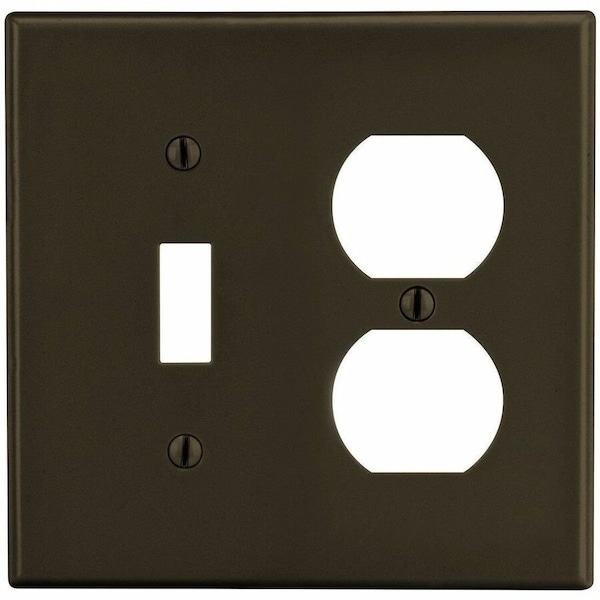 Hubbell Wiring Device-Kellems Wallplate, Mid-Size 2-Gang, 1) Duplex 1) Toggle, Brown PJ18 - main