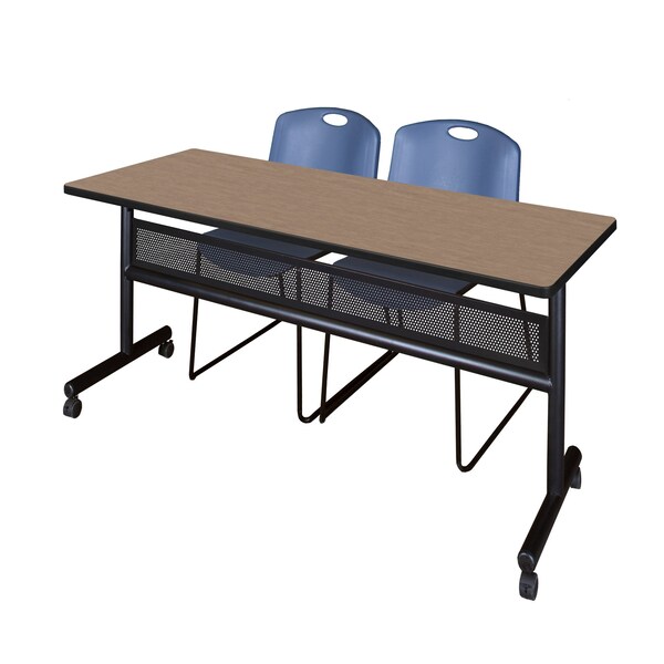 Regency Kobe Flip-Top Privacy Nesting Table W/ 2 Zeng Stack Chairs, 72 in W, 24 in L, Noble Oak MKFTM7224NO44BE - main