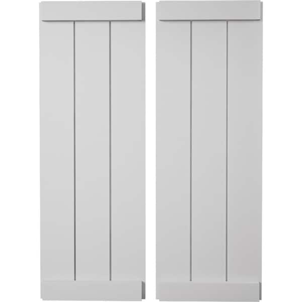 Ekena Millwork Rustic Three Board Joined Board-n-Batten Smooth Faux Wood Shutters w/End Batten, 16 1/2W x 60H, PR SHUBJE16X60SMPR - main