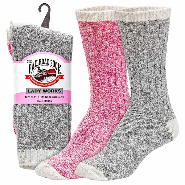 Railroad Sock Womens Crew Socks, 73% Cotton, 18% Acrylic, 8% Nylon, Black/Grey/Natural/Pink, 5-10 W; 4 Pair-7.5 M 642 - main