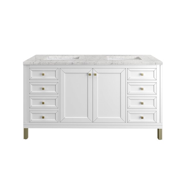 James Martin Vanities Chicago 60 in. Double Vanity, Glossy White, w/ 3 CM Eternal Jasmine Pearl Silestone Top 503-V60D-GW-3EJP - main