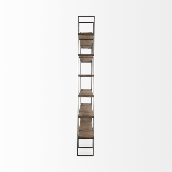 Homeroots Brown Nickel and Solid Wood Six Tier Bookcase 392228 - main