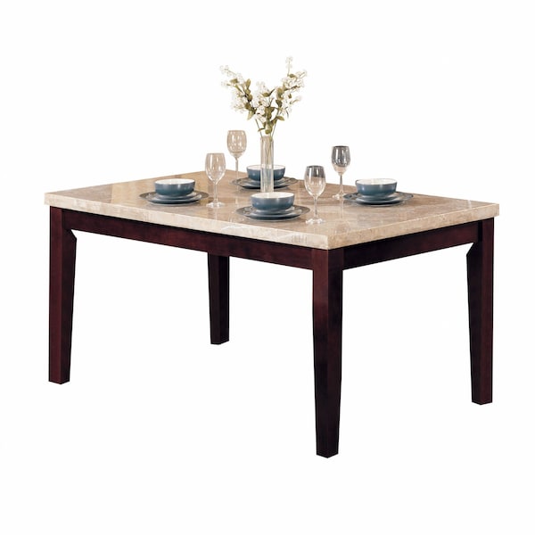 Homeroots 38" X 64" X 31" White Marble Walnut Wood Dining Table 347012 - main