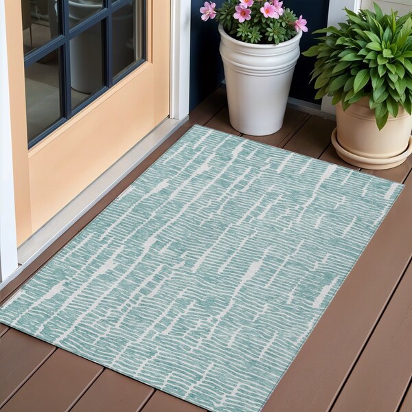 Homeroots 3' X 5' Teal Blue And Ivory Abstract Washable Indoor Outdoor Area Rug 588516 - main