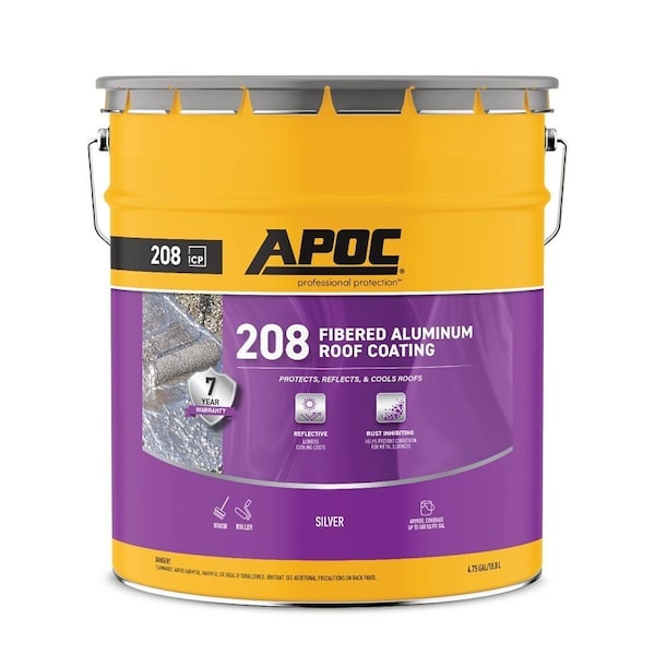 Apoc AP-208 Series Fibered Aluminum Roof Coating, Bright Silver, 4.75 gal, Pail, Liquid AP-2085 - main
