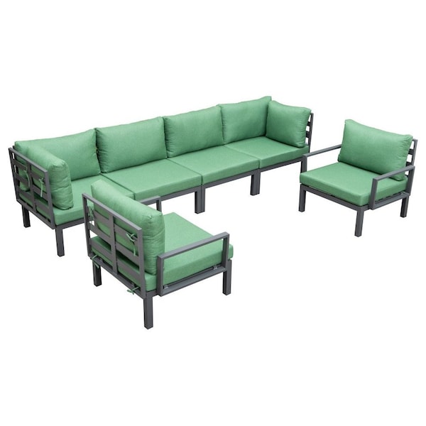 Leisuremod Hamilton 6-Piece Aluminum Patio Conversation Set With Cushions, Green HSBL-6G - main