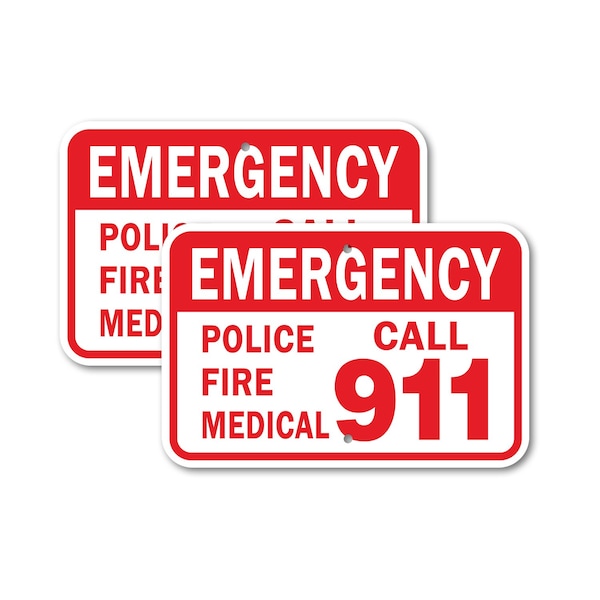 Signmission Emergency Police Fire Medical Call 911, 12'' X 18'' 2 Signs, Heavy Gauge Aluminum, 2PK A-1218-2PACK-2652 - main