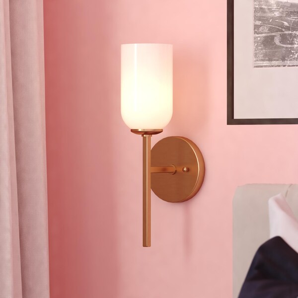 Vaxcel Shelby 1 Light Gold Brass Transitional Bathroom Vanity Fixture White Glass W0485 - main