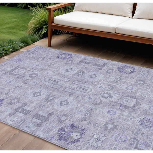 Homeroots 9' X 12' Lavender Purple And Gray Oriental Washable Indoor Outdoor Area Rug 582096 - main