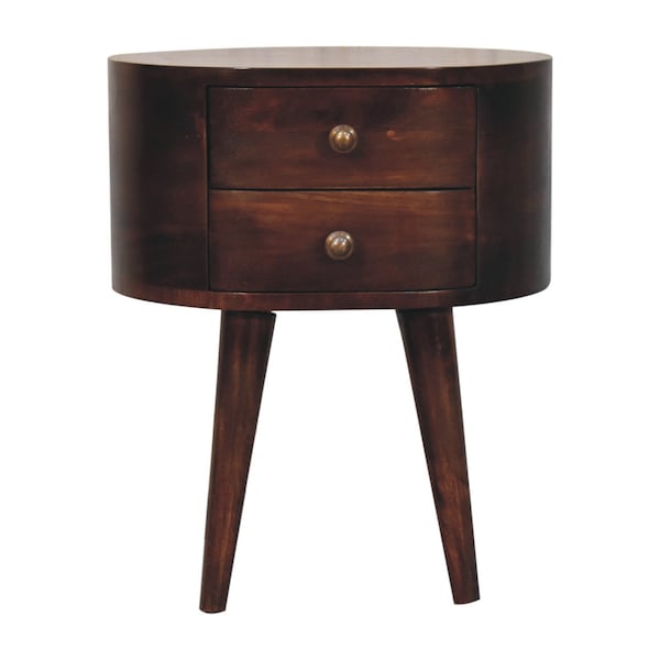 Homeroots 21" Walnut Solid Wood Oval Two Drawer Nightstand 651585 - main