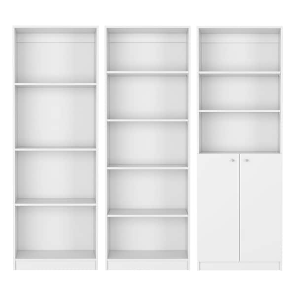Homeroots Set of Three White Wood Twelve Tier Modular Bookcase with Two Doors, 3PK 546627 - main