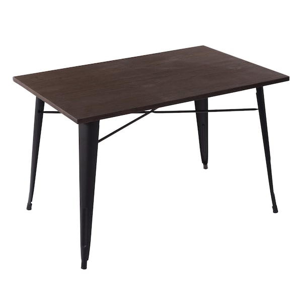 Homeroots 32" Brown And Black Rectangular Solid Wood and Steel Dining Table 483396 - main