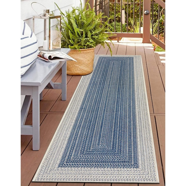 World Rug Gallery Contemporary Braided Weather Resistant Reversible Indoor/Outdoor Rug 2 ft x 7 ft Blue WR112BLUE2X7 - main