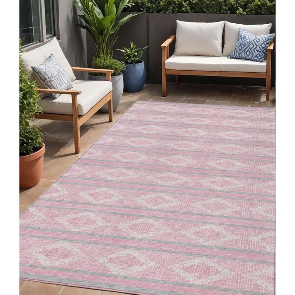 Homeroots 5' X 8' Pink Ivory And Gray Geometric Washable Indoor Outdoor Area Rug 599647 - main